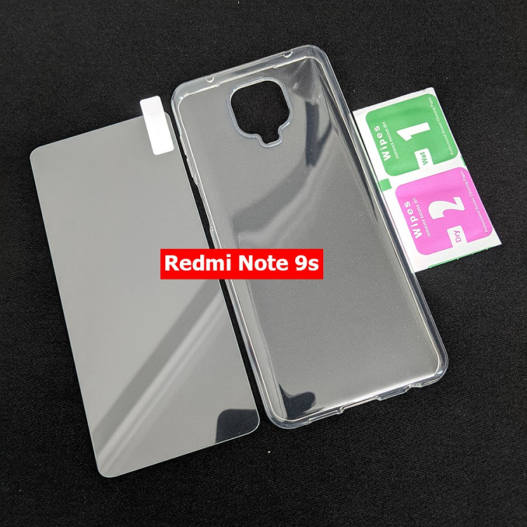 Combo ốp lưng Silicon Redmi Note 9s kính cường lực Trong Suốt