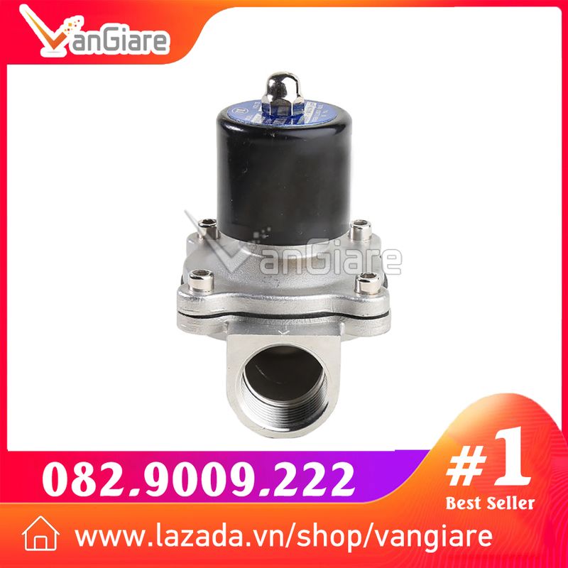 (Coil đồng 100%) Van điện từ INOX phi 21 27 34, thường đóng 12v 24v 110v 220v