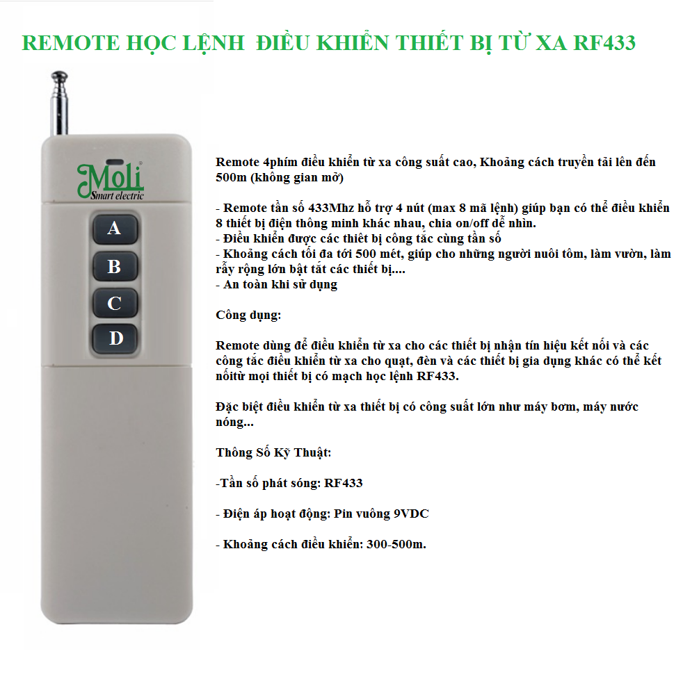 Remote 4 lệnh điều khiển từ xa 500m