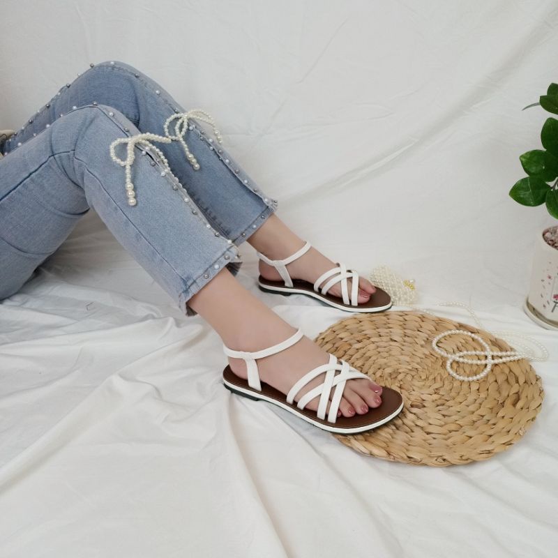 Giày sandal nữ đi học, đi chơi 4 dây chéo cách điệu xinh xắn Hình Thật- tb4cheo