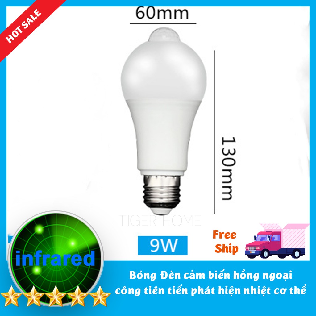 Bóng đèn led Cảm biển chuyển động, Cảm Ứng Thân nhiệt Thiết kế cho thị trường VN Siêu Nhạy, Siêu Tiết Kiệm Độ sáng cao 9W-7W