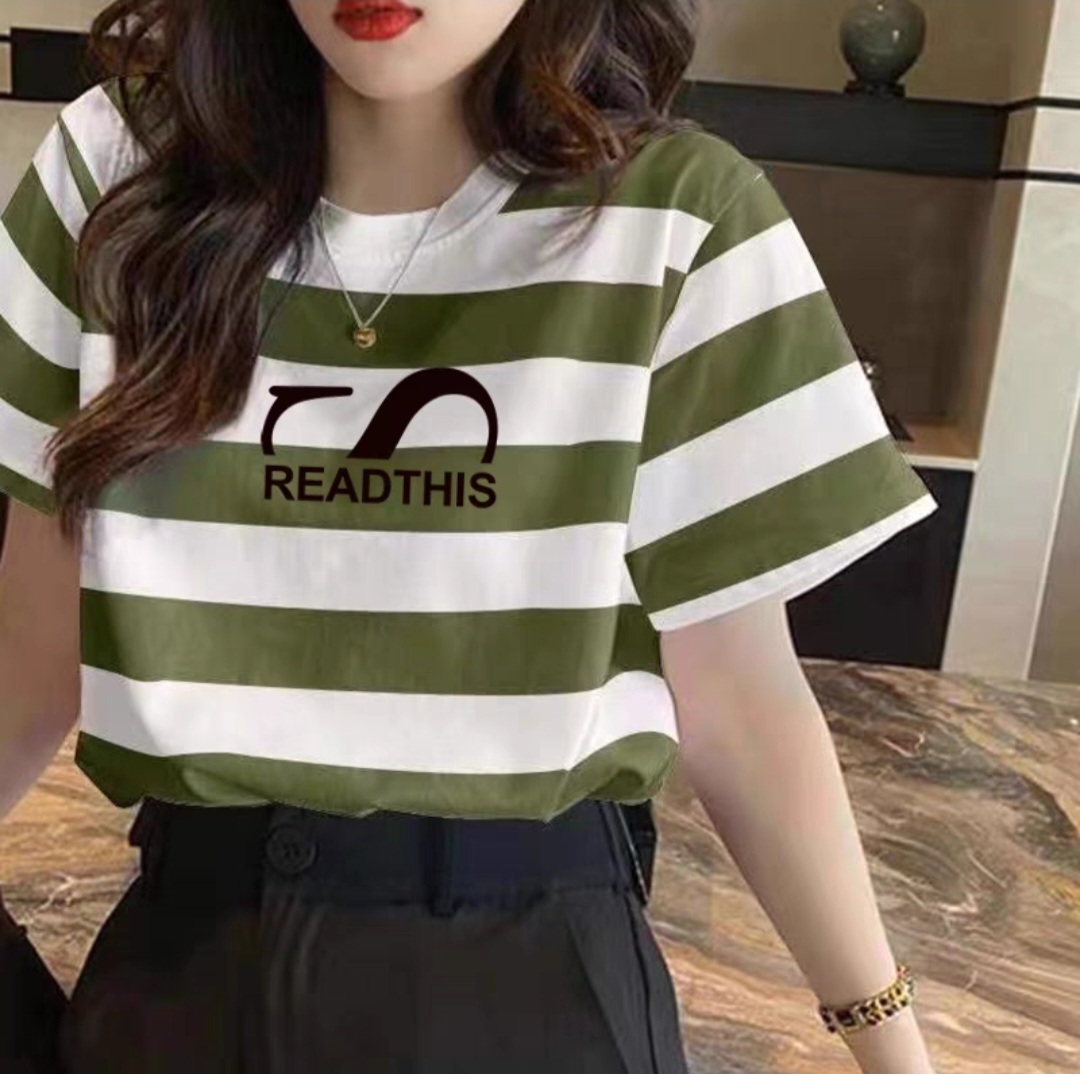 Áo thun kẻ sọc ngang chữ READTHIS T044