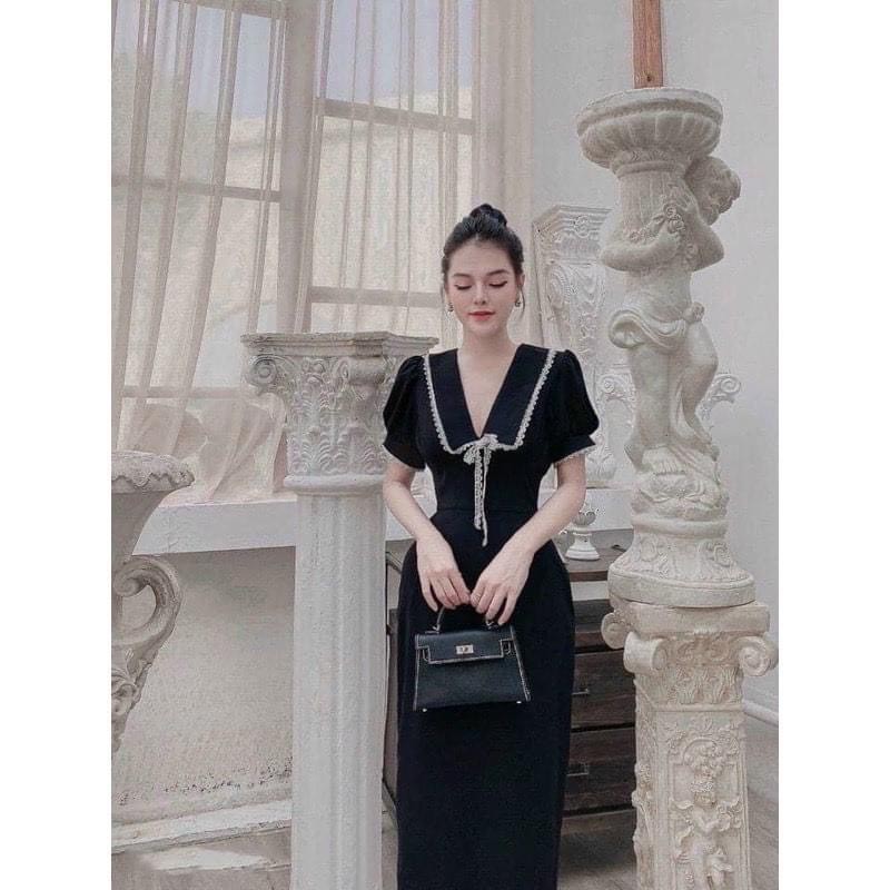 [ MI JOON ] đầm cổ V tay lỡ phối ren cao cấp