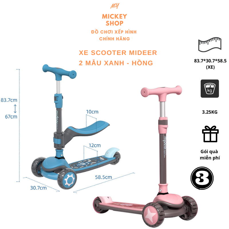 Xe trượt scooter Mideer tự cân bằng bánh phát sáng cho bé từ 3 tuổi trở lên