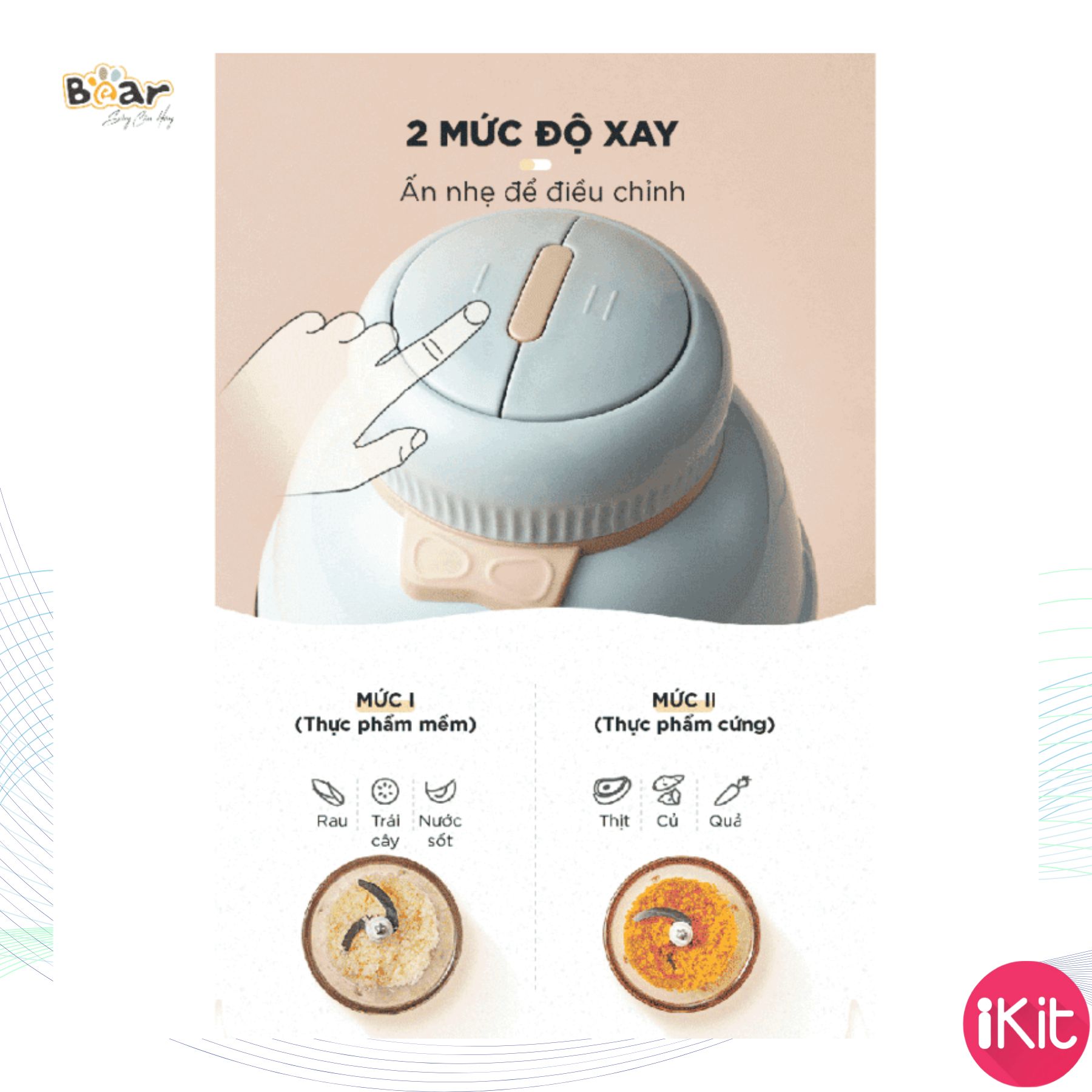 Máy xay thực phẩm mini Bear, công suất 200W, bảo hành 6 tháng