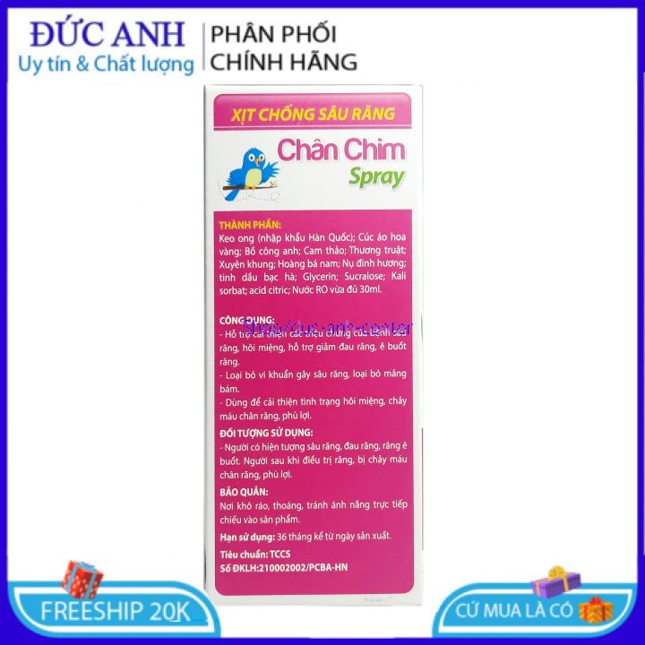 Xịt chống sâu răng Chân chim Spray - giảm đau răng , ê buốt (Lọ 30ml )