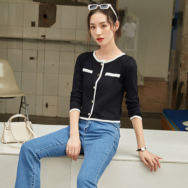 [HCM]Áo Len Dệt Kim Đính Nút Hoa - New Thoi Trang