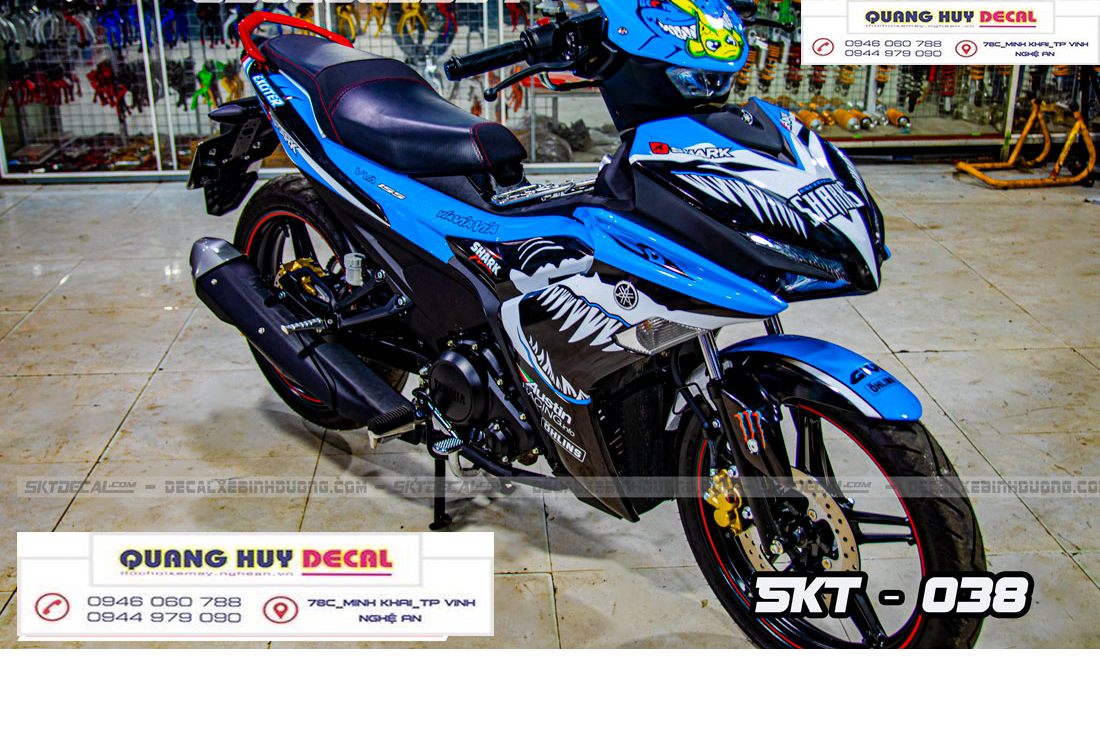 Tem trùm exciter 155 xanh đen cá mập, tem exciter 155, team trùm exciter 155, tem xe exciter 155, team trùm ex 155, team xe exciter 155 xanh đen cá mập