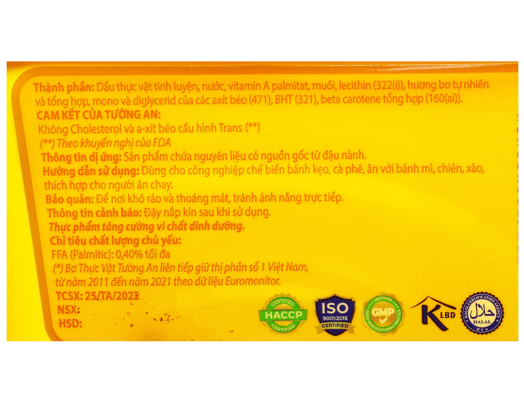BƠ THỰC VẬT TƯỜNG AN 800GR - 01042