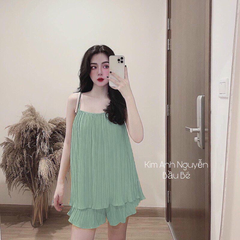 SET BỘ LỤA MANGO DẬP LY HAI DÂY MẶC Ở NHÀ