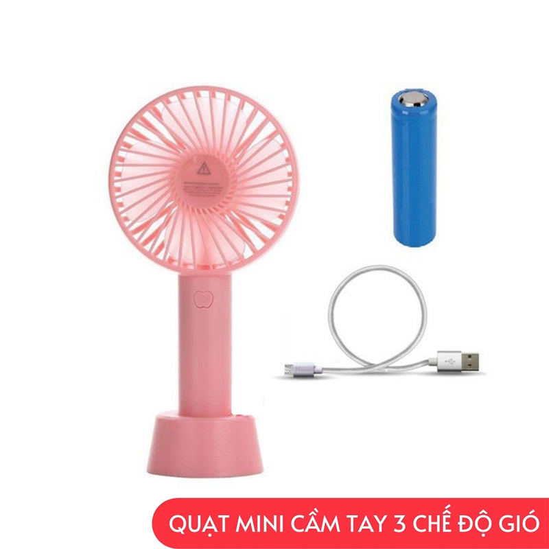 Quạt Sạc Tích Điện USB mini Fan - Kèm Pin và Cáp sạc và Chân đế - Kèm Pin và Cáp sạc, quạt pin cầm tay,quạt mini cầm tay,quạt sạc tích điện mini cầm tay,quạt mini để bàn,quạt mini usb,quạt điện mini,máy quạt mini