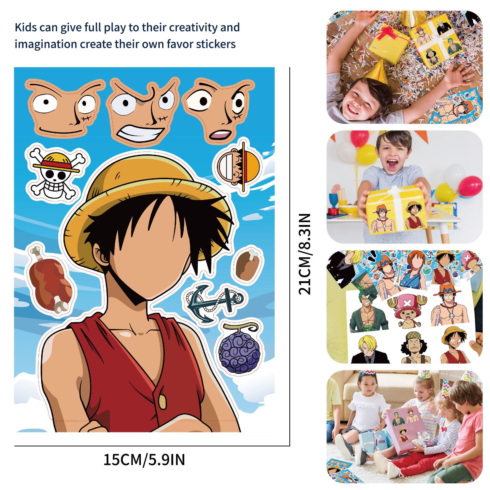 Bộ 8 tấm Hình dán sáng tạo cho bé - One Piece