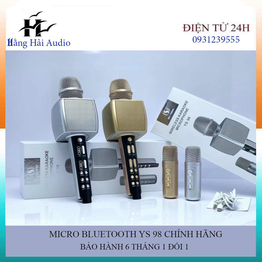 Micro Bluetooth Hát karaoke YS 98 cao cấp, gồm 2 micro song ca