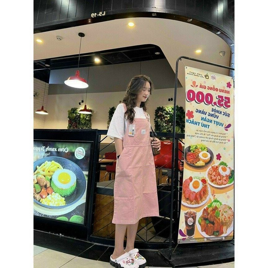 Yếm váy kaki nữ dáng suông chất kaki jean dày phối 2 túi cá tính binstore94_dt60
