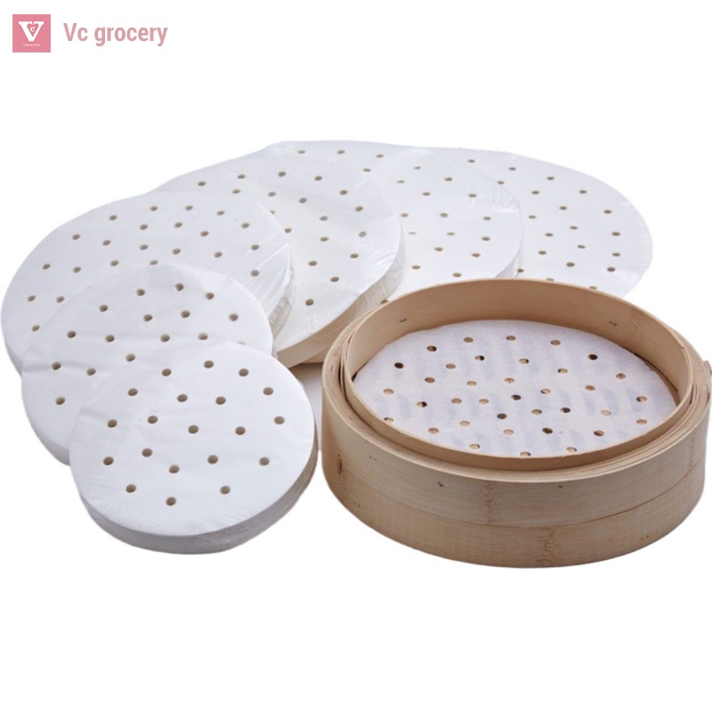 Giấy nến tròn đục lỗ loại 100 tờ và 400 tờ cho nồi chiên không dầu giấy nến nướng hấp bánh nhiều size