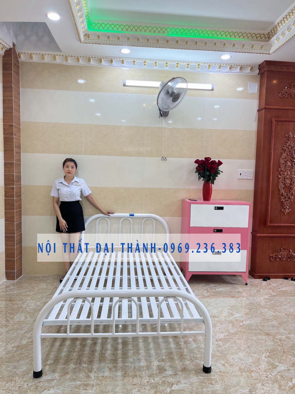 Giường sắt mẫu đơn giản kích thước 1m x dài 2m