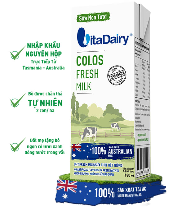 Sữa non tươi VitaDairy Colos Fresh Milk 180ml (Thùng 24 hộp)