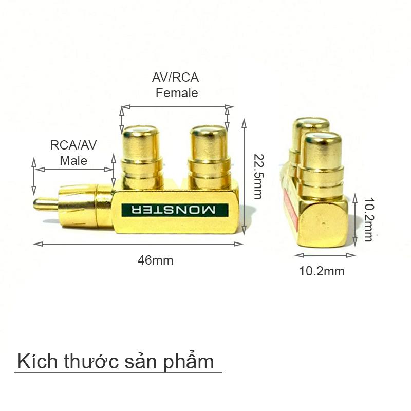 Đầu jack chia AV/RCA/Video 1 ra 2 Monster (Vuông góc - 2 chiếc)