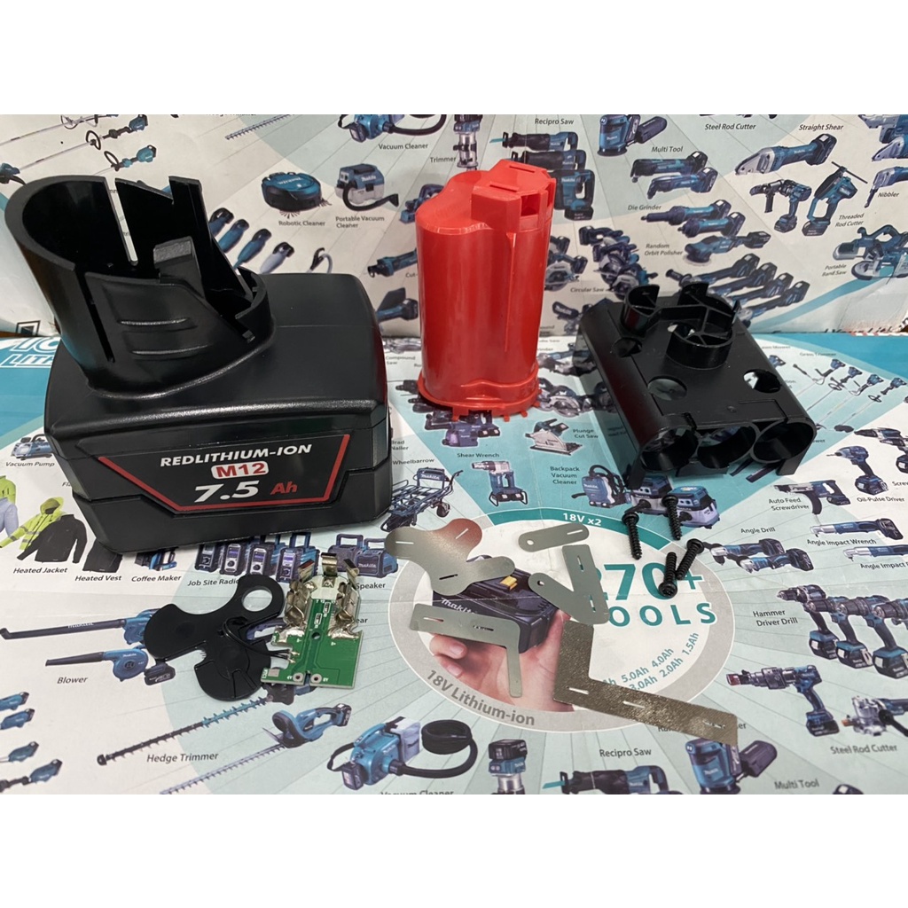 Vỏ mạch 9 cell Milwaukee 12V, mạch nhận sạc zin ( Full tem).