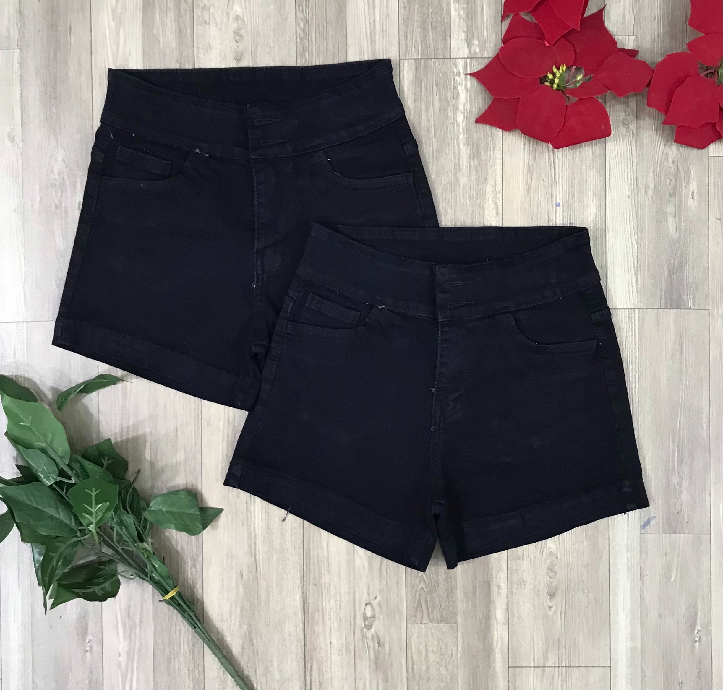 Quần Sọt Jean Nữ Co Giãn Mạnh Lưng Cao Màu Đen 2 Nút Có Size Đại