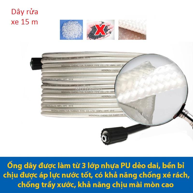 Combo bộ dây máy rửa xe 15m loại tốt.dầu vào máy ren 22.đầu vào sug ren 22