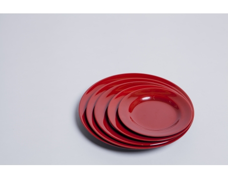 Dĩa Nhưa Tròn Cạn Melamine Đỏ Đen