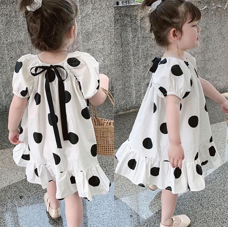 Váy đầm bé gái chấm bi đỏ đen Baby Doll NƠ LƯNG XHN294