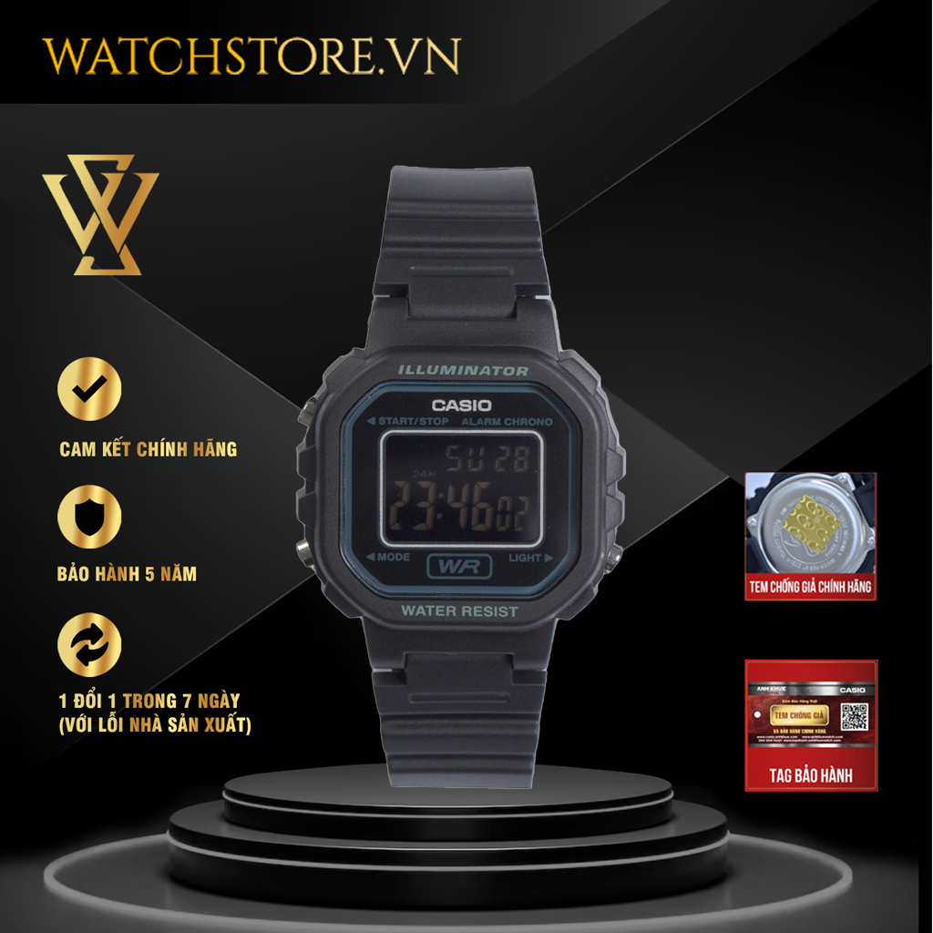 Đồng hồ điện tử trẻ em casio chính hãng watchstore la-20wh-1bdf thiết kế mặt kính nhựa 30,3mm, dây nhựa, vỏ nhựa bền bỉ