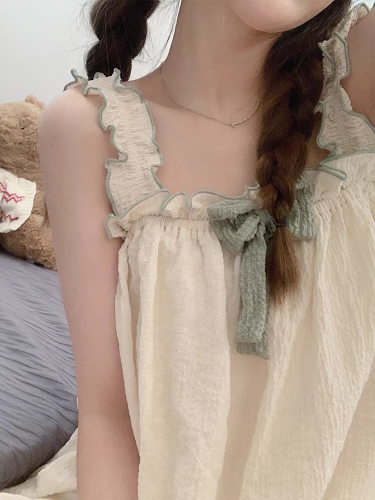 Bộ Ngủ Đũi 2 Dây Bèo Nơ