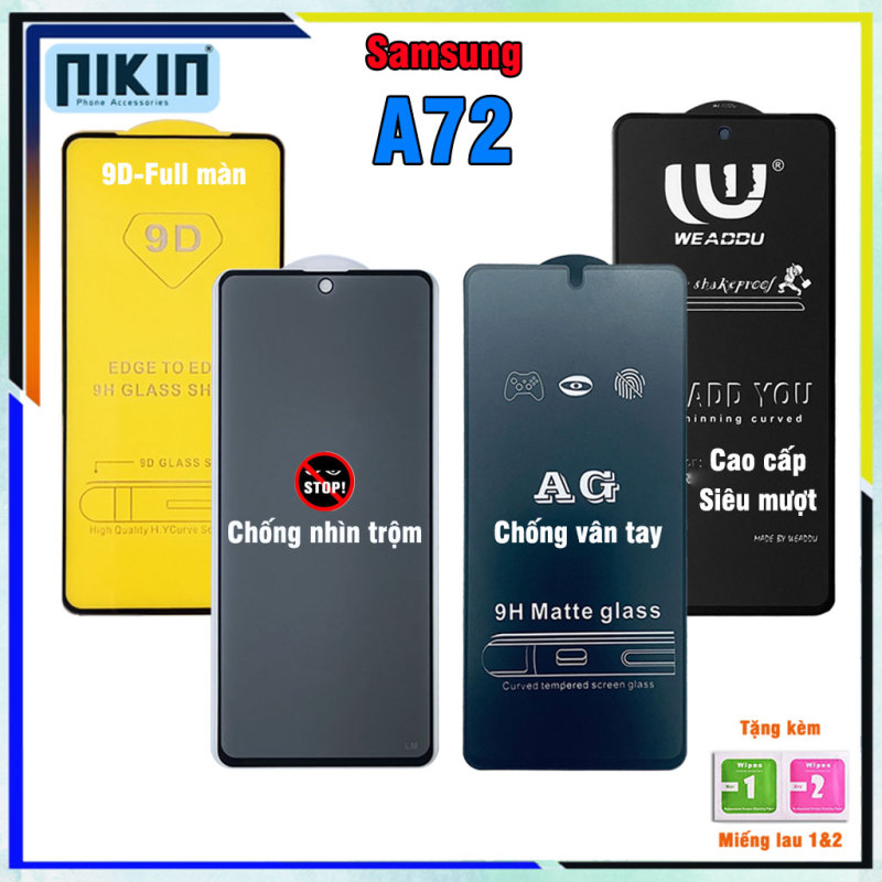 Kính cường lực Samsung A72 - Full màn cao cấp chống nhìn trộm , chống vân tay, weaddu, không full không viền - Nikin Official