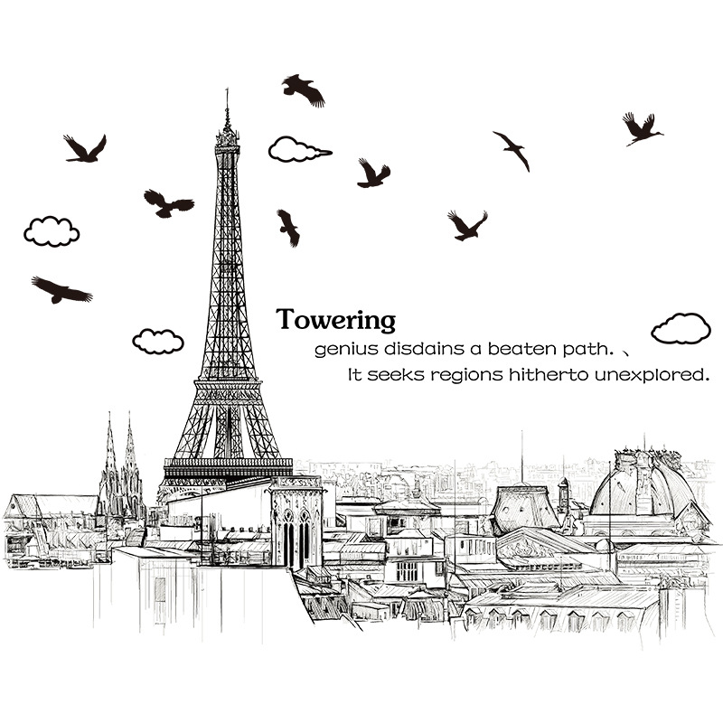 Decal dán tường Tháp Eiffel Sticker Tranh Dán Tường - Decal dán tường trang trí phòng khách, trang trí quán cafe, trang trí shophouse