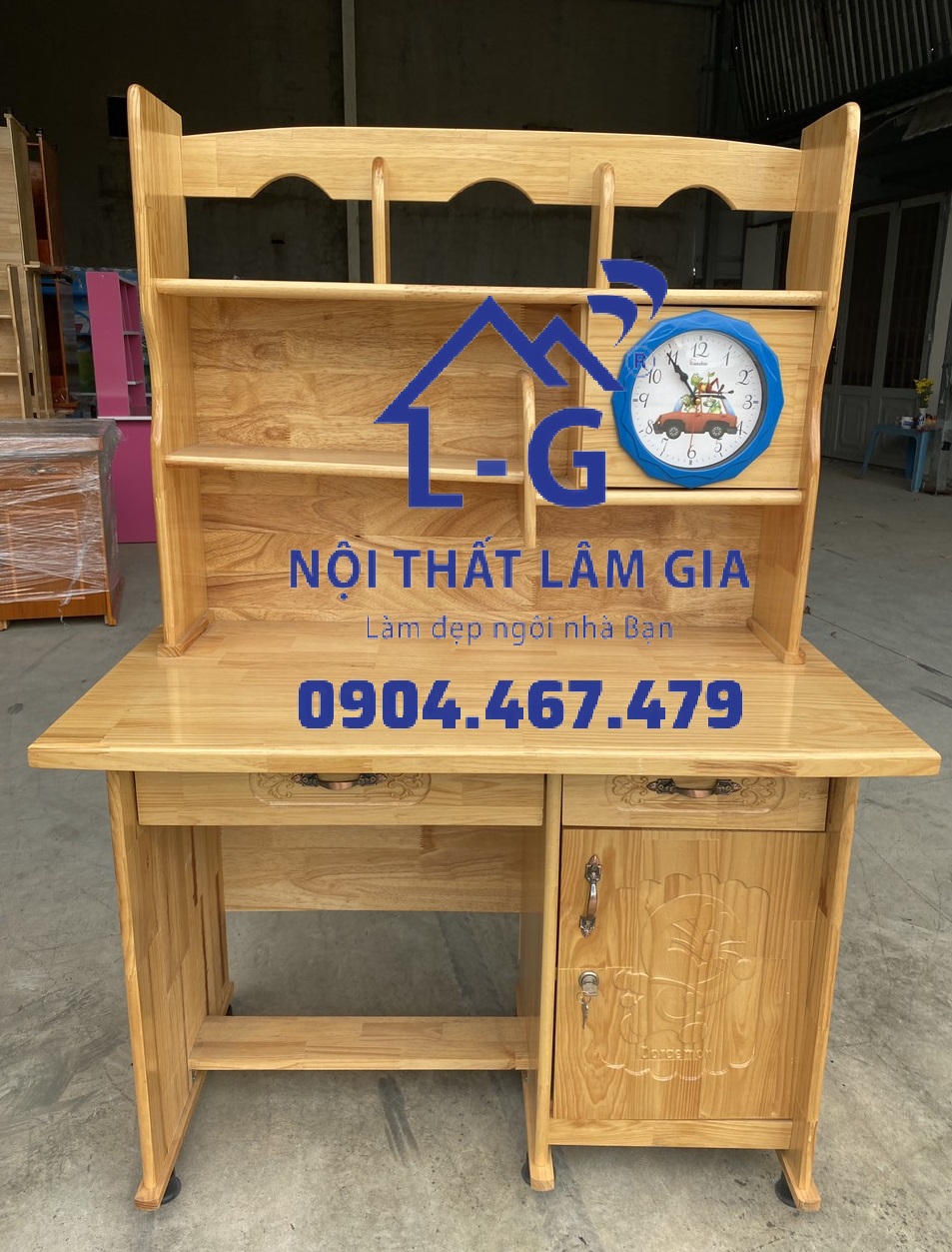 BÀN HỌC SINH GỖ THÔNG KÈM ĐỒNG HỒ - MIỄN PHÍ SHIP