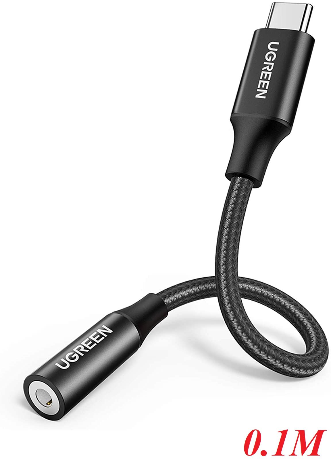 Ugreen 70858 0.1m dây dù đầu bọc nhôm màu đen cáp chuyển usb type c sang 3.5mm av142