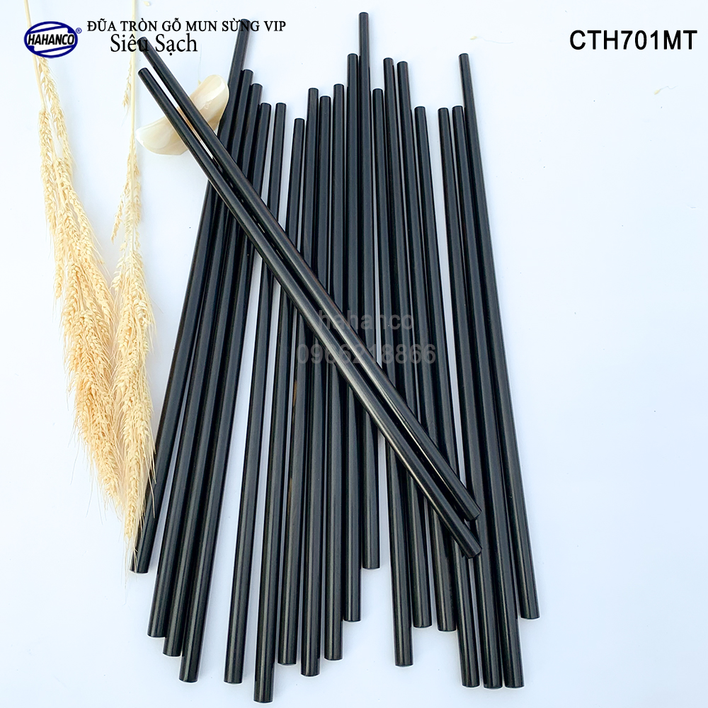 Đũa tròn gỗ Mun sừng trơn VIP - CTH701MT (Hộp 10 đôi rất đẹp) - Đũa gỗ tự nhiên cao cấp - Chopstick of HAHANCO