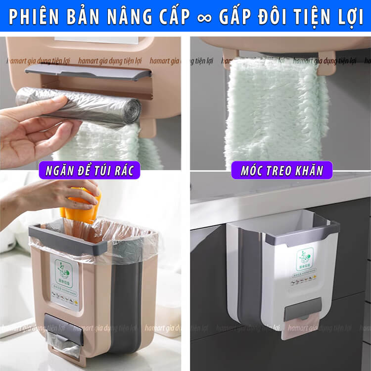 Thùng Rác Treo Tủ Bếp Hamart Cỡ LỚN 10L Gấp Gọn Gài Cánh Cửa Đa Năng Cao Cấp TẶNG 20 Túi Rác