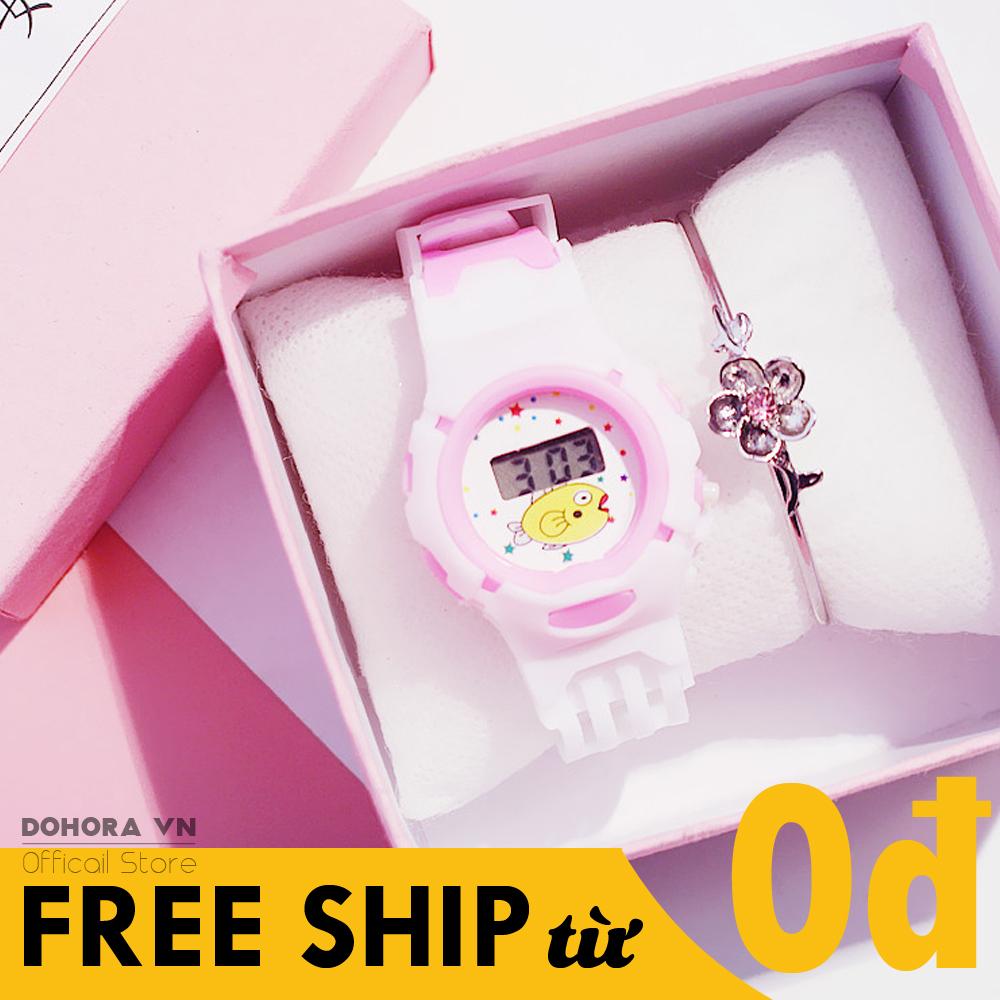 Đồng Hồ Điện Tử Bé Gái, Đồng Hồ Trai Họa Tiết Hoạt Hình Có Chống Nước Dây Cao Su Cực Bền