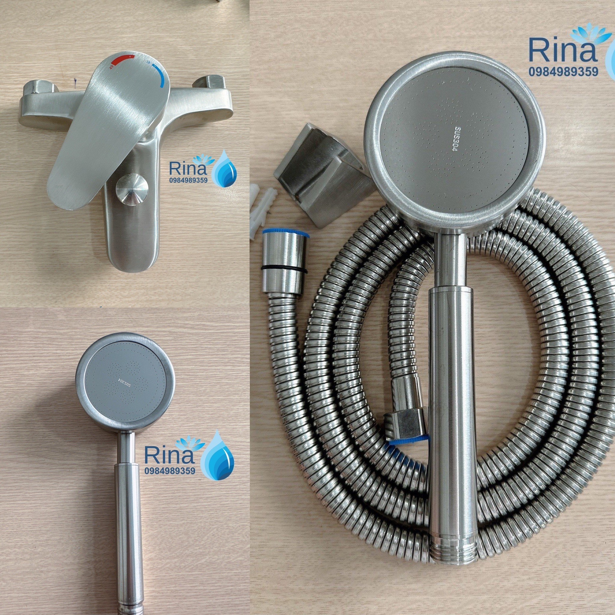 Bộ vòi củ vòi sen tắm nóng lạnh inox sus 304 cao cấp rina rn3010 đủ bộ vòi sen tắm và tay sen inox cao cấp củ sen tắm nóng lạnh sus304