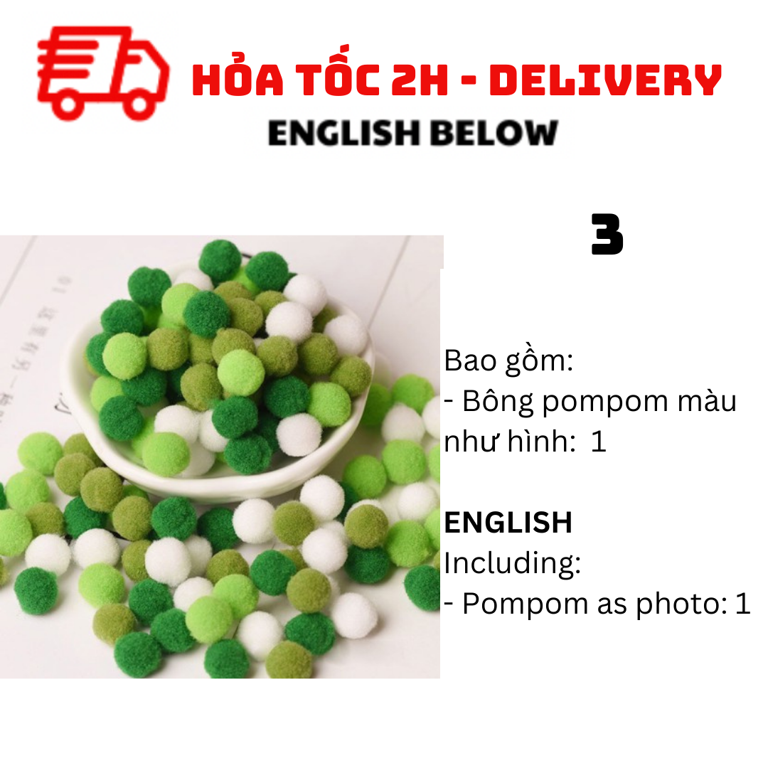 Bông trang trí nhiều màu pompom bbne62