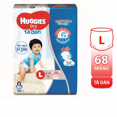Tã Dán Huggies Size L - 68 Miếng (Cho bé từ 8 - 14 kg)