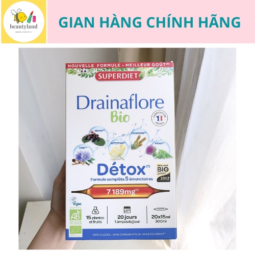 Thải độc hữu cơ 5in1 Detox Drainaflore Bio Pháp 20 ống