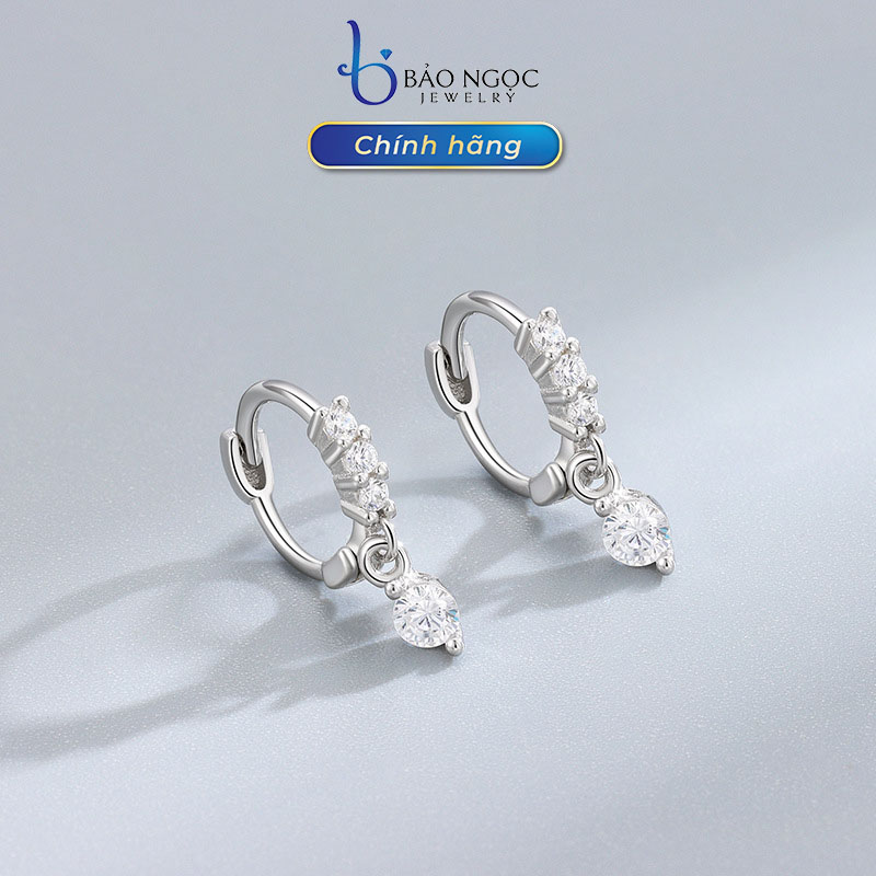 Bông Tai Bạc Nữ S925 Khuyên Tròn Đính Đá CZ, Bông Tai Bạc Cho Bé, Bông Cho Tai Nhỏ - B2441 - Bảo Ngọc Jewelry