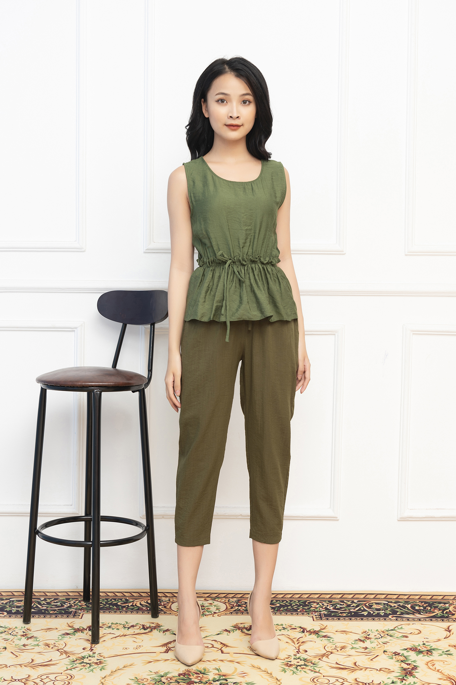 Áo peplum sát nách đũi lụa Vicci cao cấp (Đen - Da - Hồng - Rêu)