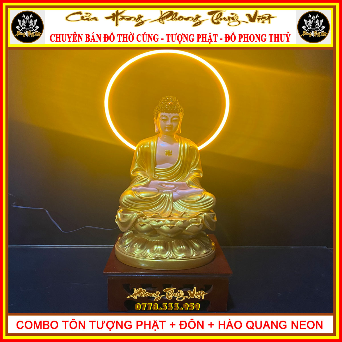 [HCM]COMBO TƯỢNG PHẬT 30CM + HÀO QUANG NEON + ĐÔN