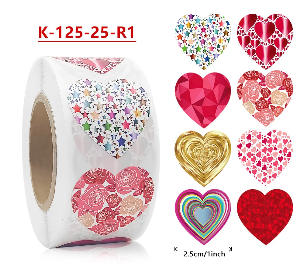 Cuộn 500 tem Sticker Trái tim in màu tự dính 2.5cm