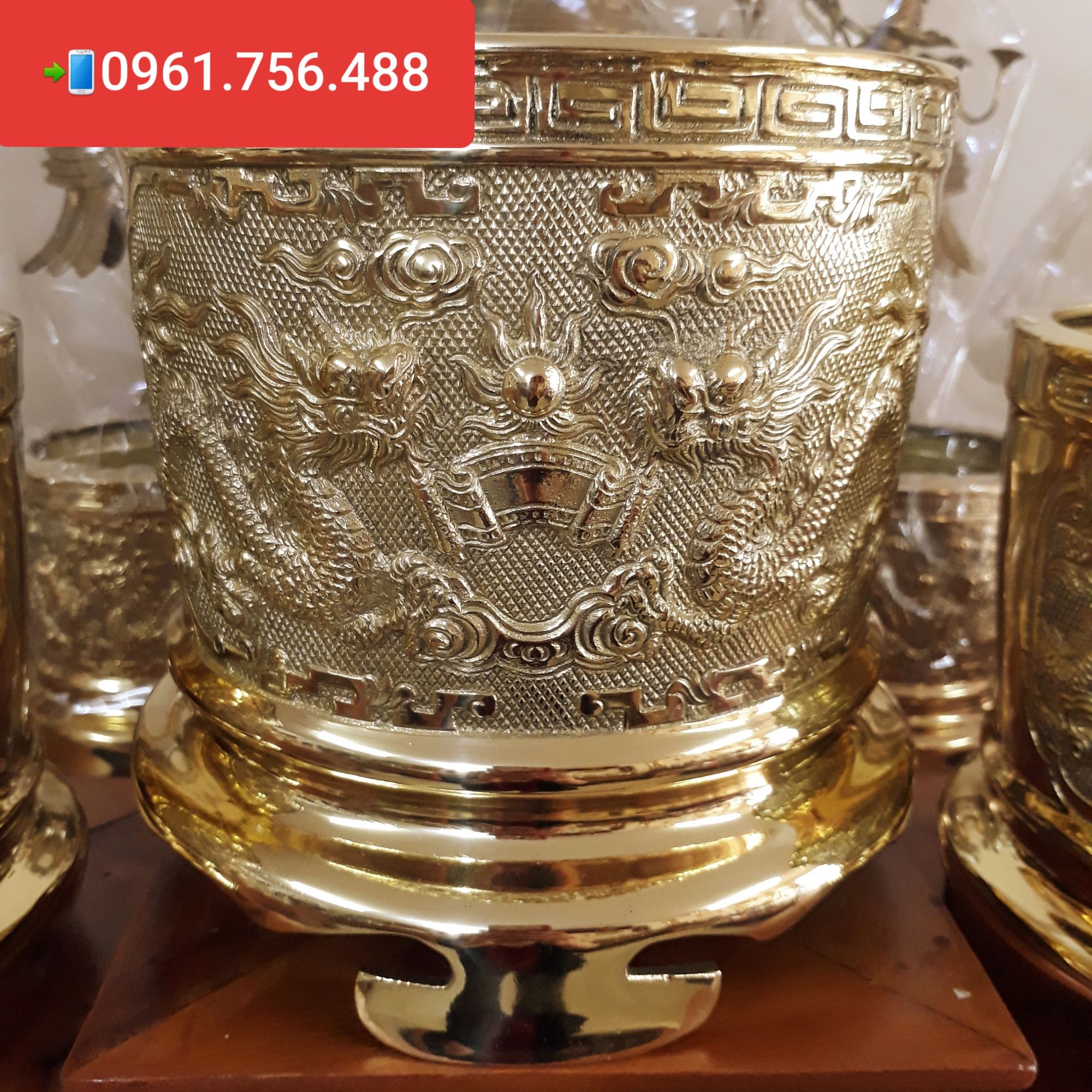 Bát hương/ bát nhang đồng vàng 18cm