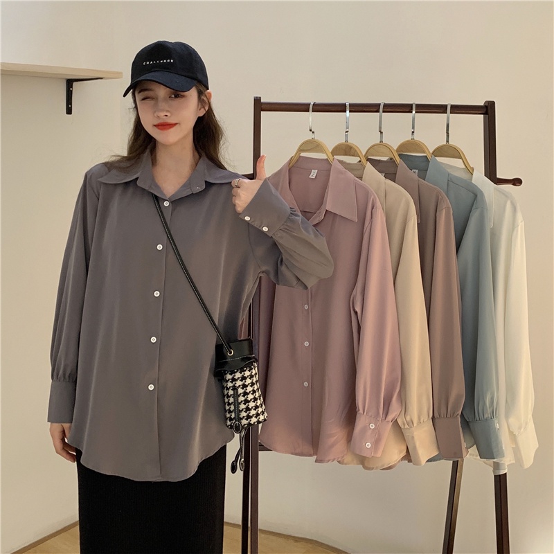 Áo sơ mi nữ dài tay cao cấp form rộng sơ mi công sở Hàn Quốc Áo sơ mi trơn công sở tay dài