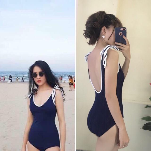 Quần cặp đi biển đen viền trắng cột nơ