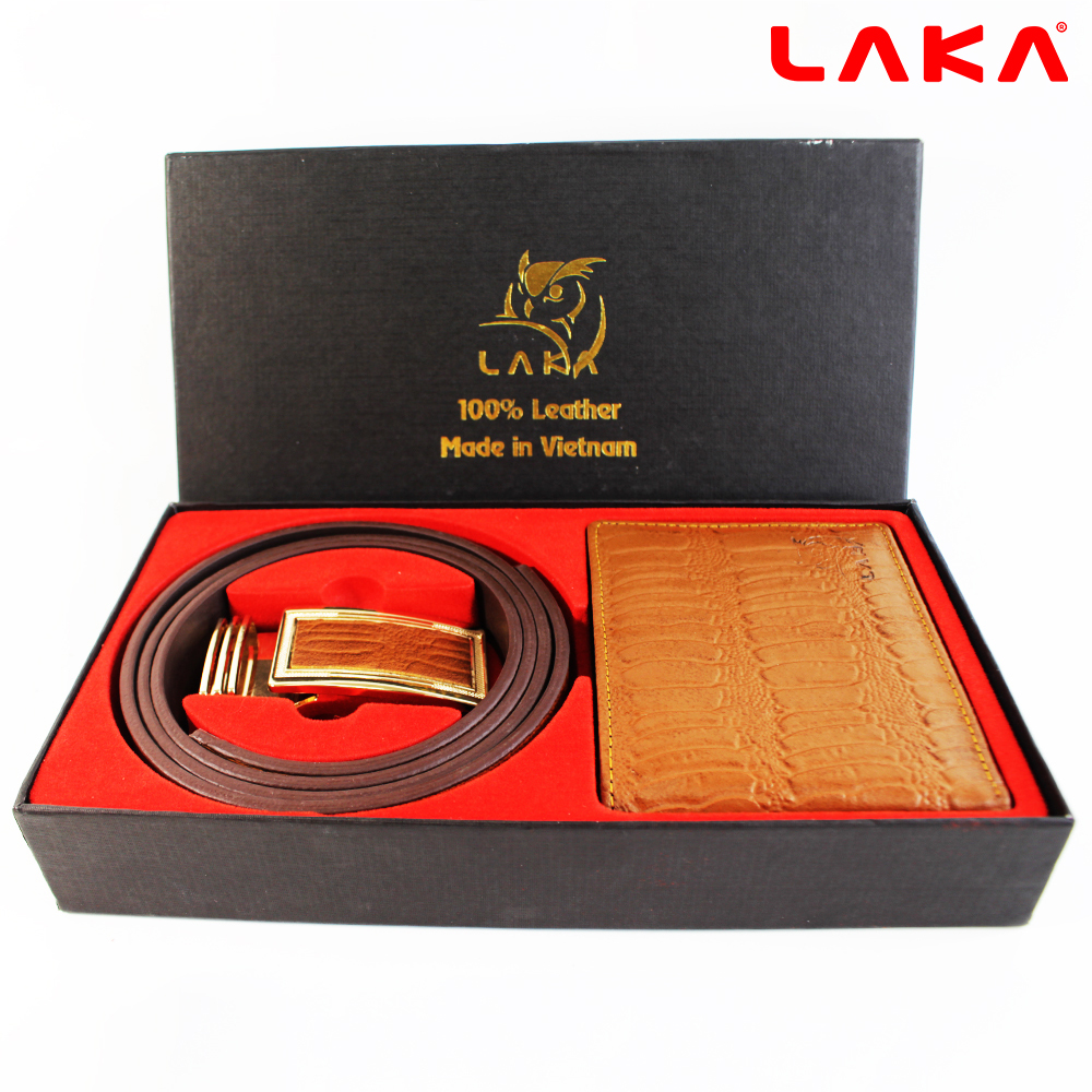 Combo Ví Da Và Thắt Lưng Da Vân Đà Điểu Laka 002