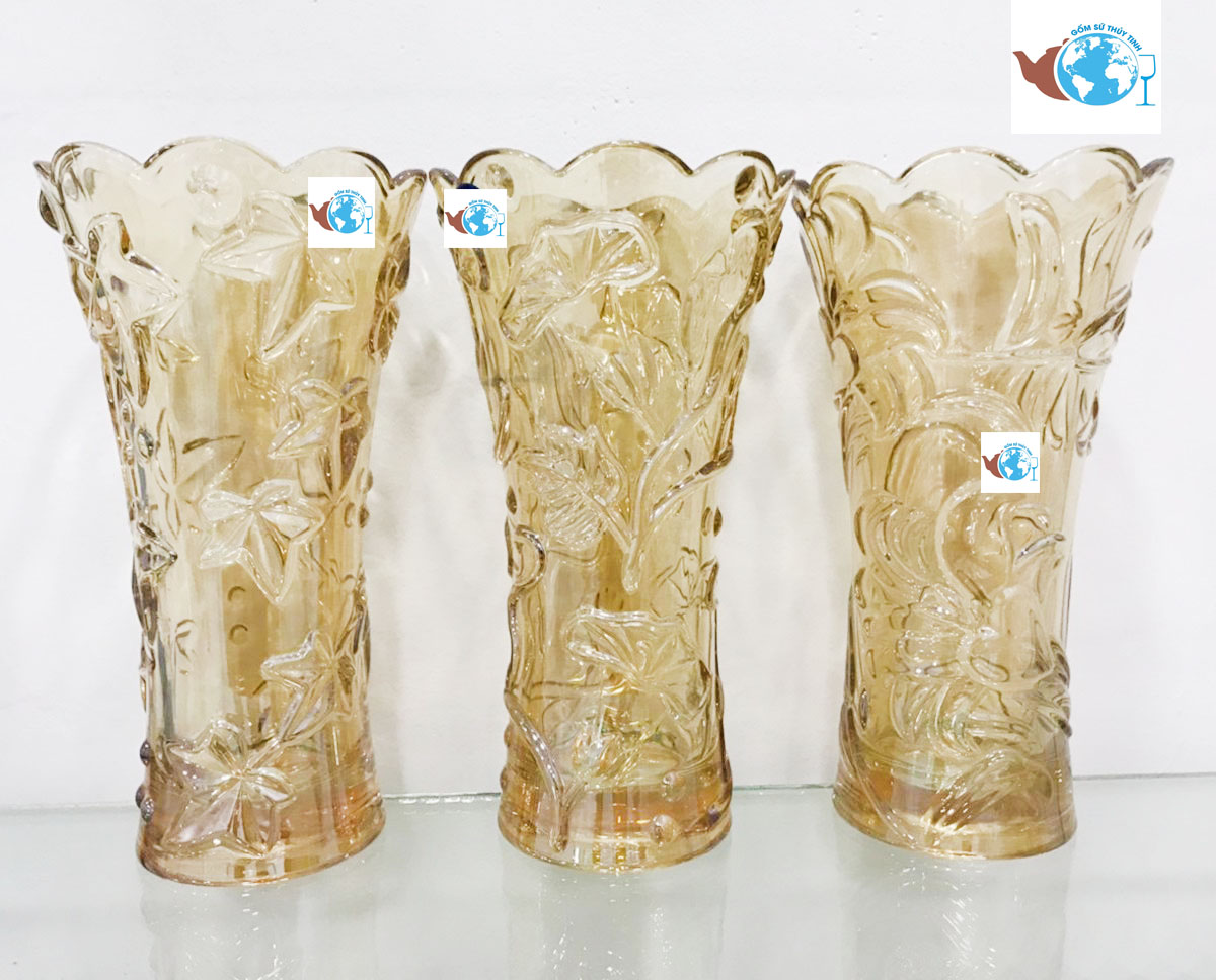 Bình bông lọ hoa trang trí miệng bèo màu vàng bạch kim 25cm nhiều kiểu màu ngẫu nhiên sang trọng cao cấp - lọ hoa trang trí