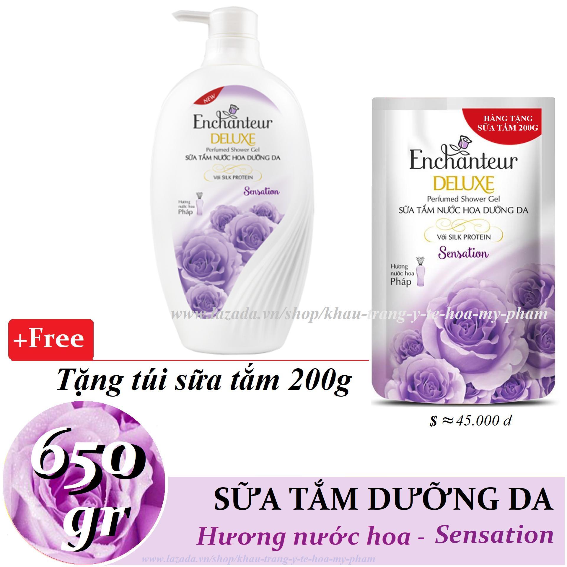 [HCM]Enchanteur - Sữa tắm hương nước hoa dưỡng da Sensation 650 gr + Tặng Túi sữa tắm 200 gr